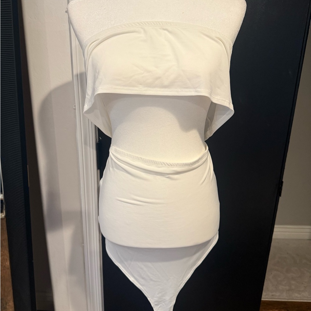 Fashion Nova White Strapless Layered Bodysuit